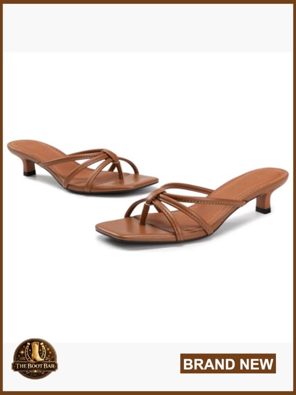 Square Toe Strappy Kitten Heeled Sandals Slip On Thong Low Heels - Picture 6 of 7